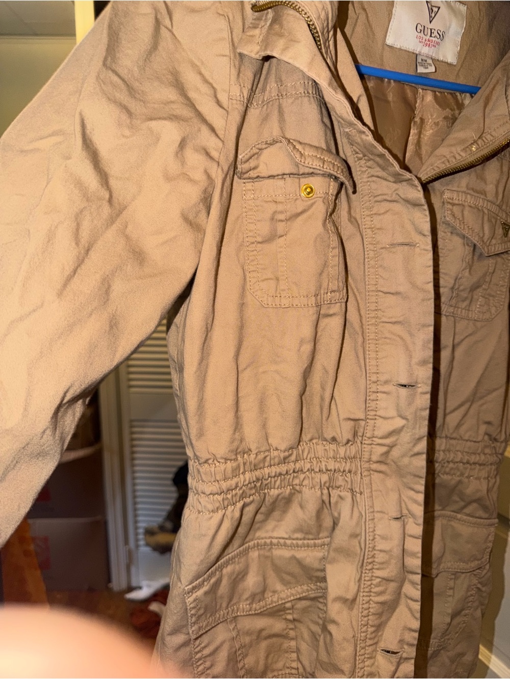 GUESS Women's Khaki Utility Jacket with Hood - Picture 5 of 11